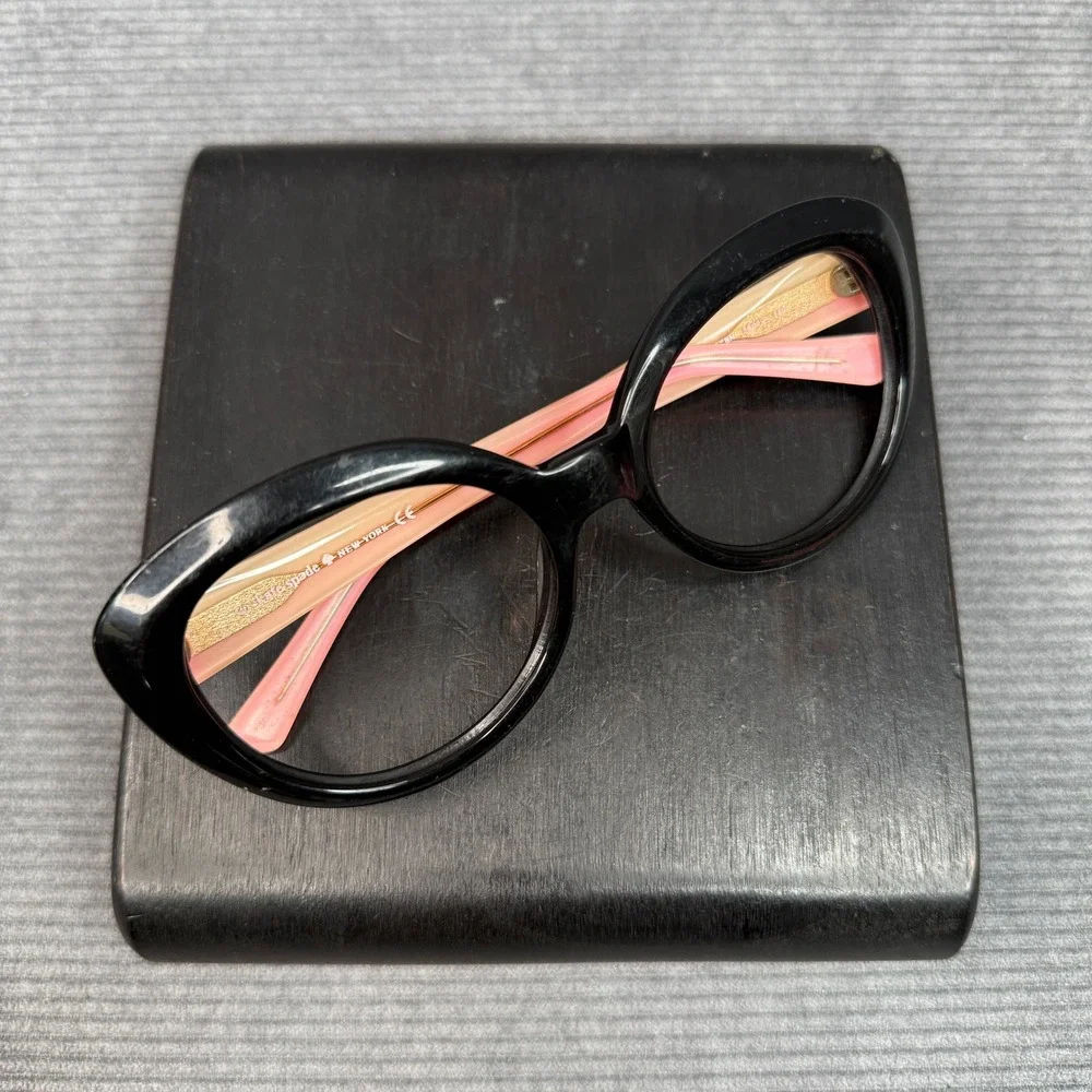 Kate Spade New York Cherie Black Pink Round Cat Eye Y2K Eyeglasses 56-19-140Case